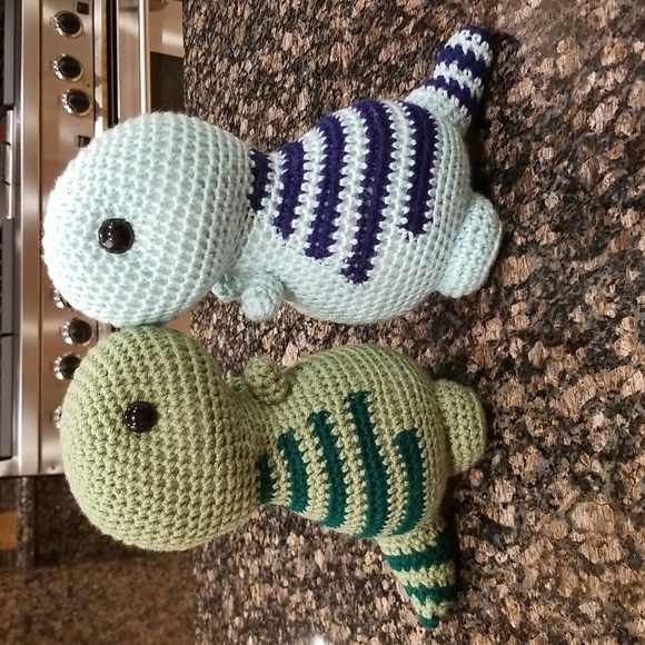 SOLD - Crochet  Small Turquoise T Rex - Picture 9 of 10